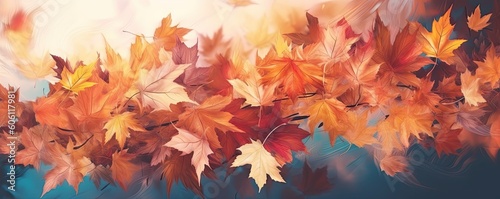 Abstract Background with Autumn Leaves in Rich Orange Generative AI illustrations © Thares2020