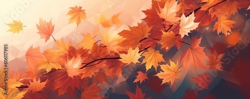 Abstract Background with Autumn Leaves in Rich Orange Generative AI illustrations © Thares2020