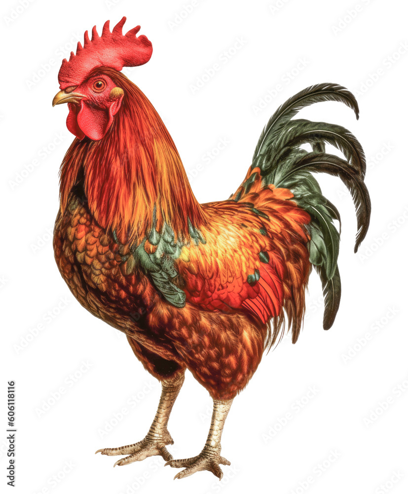 Fototapeta premium A vibrant rooster on a transparent background. Generative AI