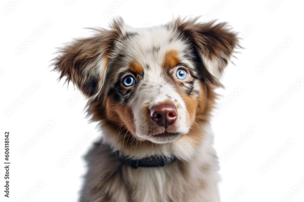 A brown and white dog with piercing blue eyes on a transparent background. Generative AI