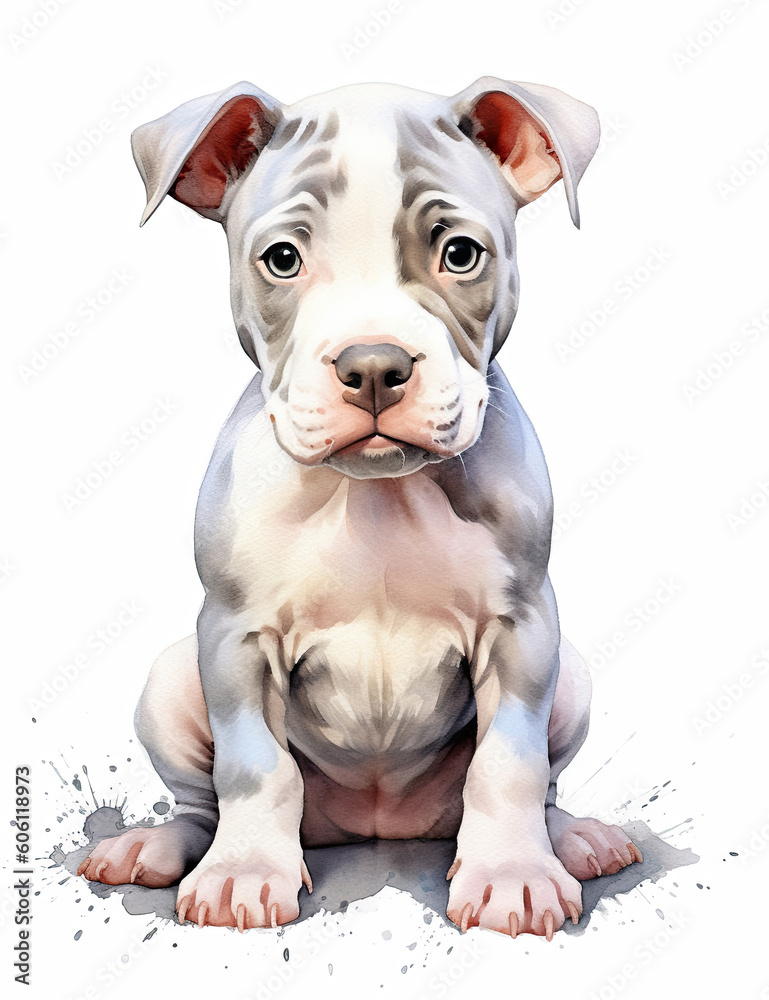 Pit Bull Puppy, Pastel Colors, Dog, Wall Art, Adorable, Cute. Generative AI
