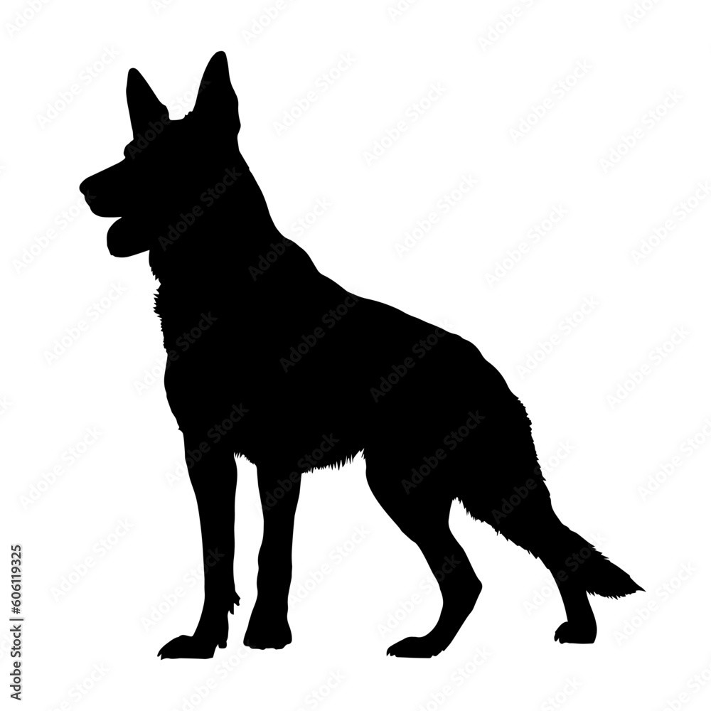 German shepherd dog silhouette isolated on a white background. Vector illustration