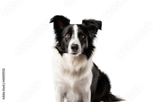 A seated black and white dog on a transparent background. Generative AI © byarnoldus