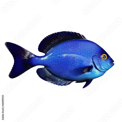 A blue fish on a black background with transparent background. Generative AI