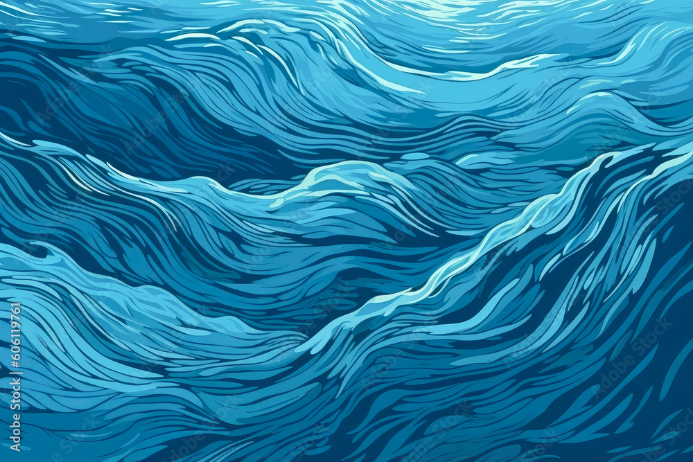 Blue waves crashing in the ocean. Generative AI Blue waves crashing in the ocean. Generative AI