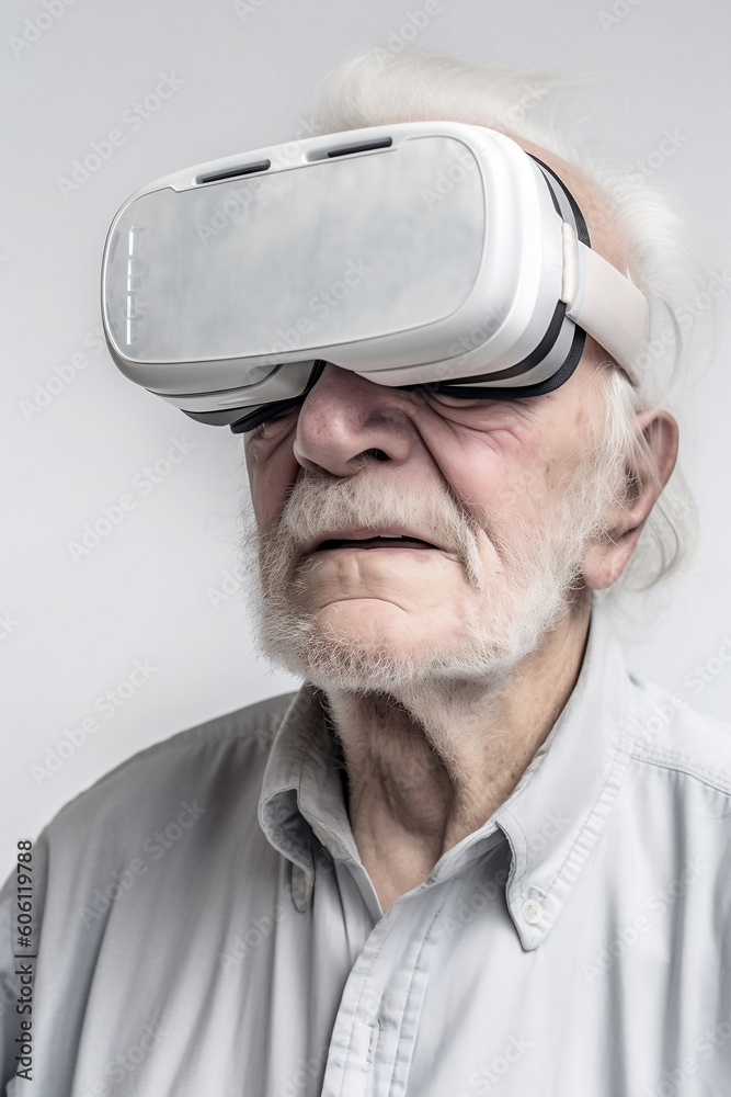 older man with gray hair using technology with virtual reality goggles IA Generativa older man with gray hair using technology with virtual reality goggles IA Generativa