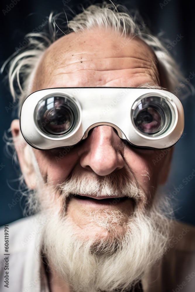 IA Generativa older man with gray hair using technology with virtual reality glass