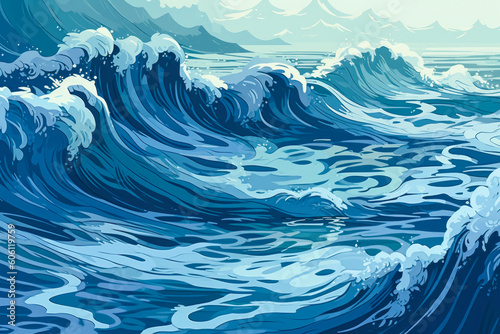 A powerful wave crashing in the ocean. Generative AI