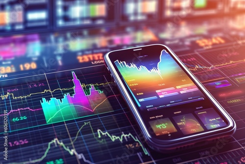 Illustration smartphone, surrounded by charts and financial news, as they make informed decisions and seize opportunities in the ever - fluctuating world of stock created with Generative AI technology