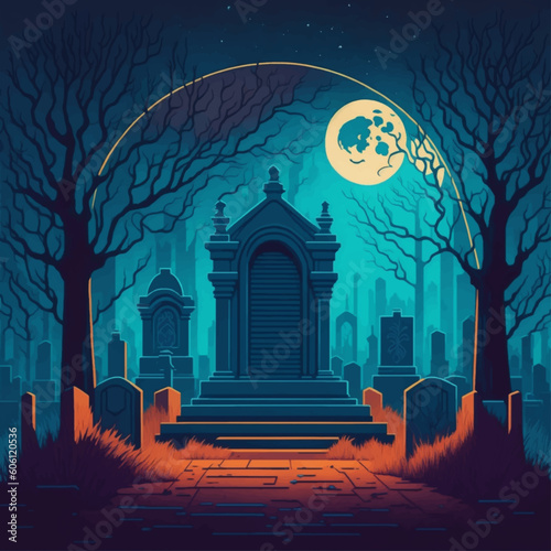 Obraz na płótnie halloween night scene cemetery with moon w salonie