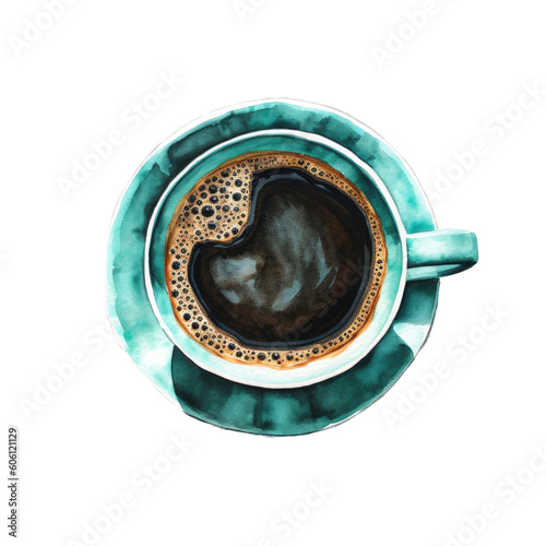 a Turquoise colored Coffee cup with black coffee, Beverage-themed, photorealistic illustrations in a PNG, cutout, and isolated. Generative ai © Purple Penguin GFX