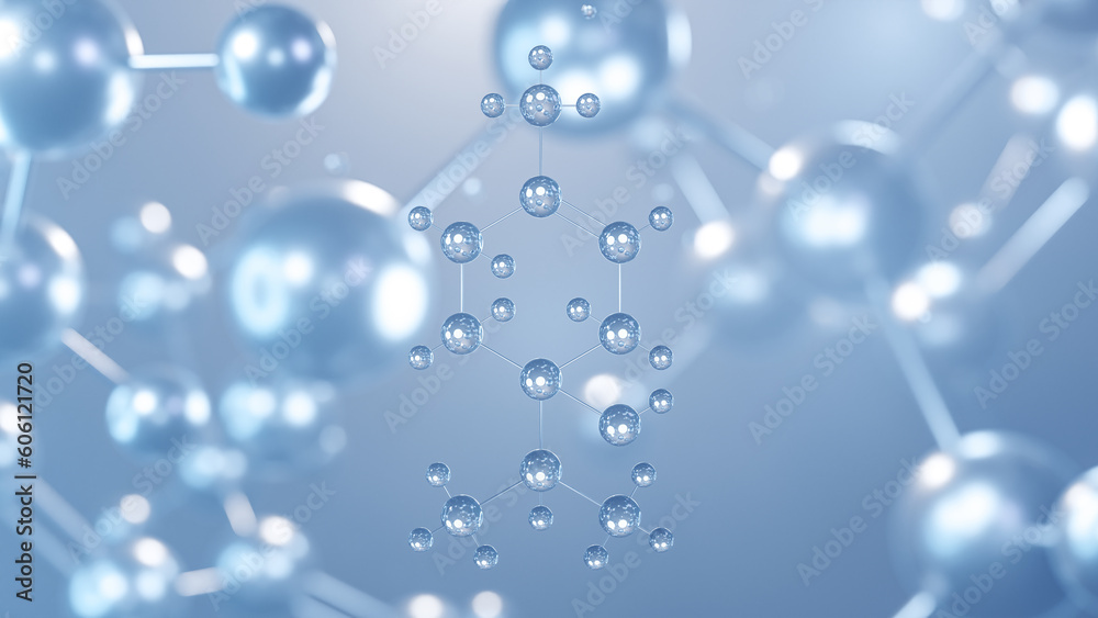 terpinen-4-ol molecular structure 3d, flat model, isomer of terpineol, structural chemical formula view from a microscope terpinen-4-ol molecular structure 3d, flat model, isomer of terpineol, structural chemical formula view from a microscope