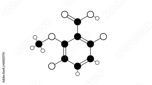 dicamba molecule, structural chemical formula, ball-and-stick model, isolated image herbicide photo