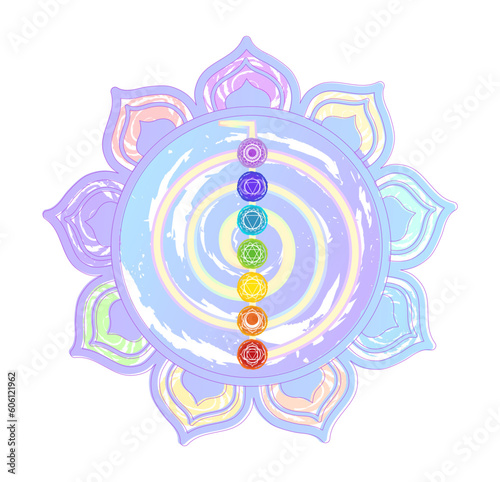 Choku Rei Symbol with seven chakras in colorful mandala isolated on white background vector illustration