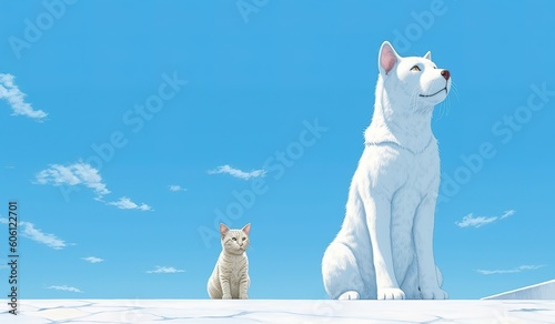 minimalism in a postcard with animals, blue background