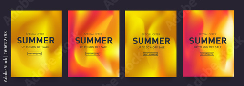 Summer Fire Sale. Abstract Set Liquid Paint of Orange, Yellow, Red, Pink Color. Background Pattern Desert for Festival, Shopping, Poster. Modern Vector Texture. Gradient Illustration.