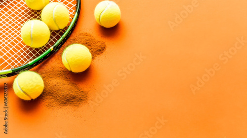 tennis balls on the ground after the rain. Generative AI  © Margo_Alexa