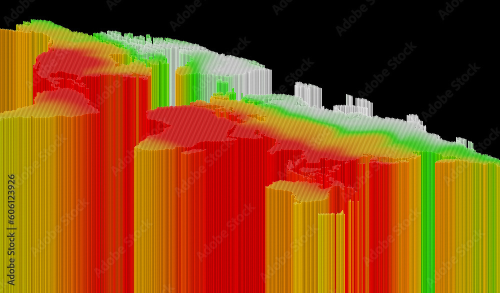 Fototapeta premium An illustrative map of the world with temperature trends showing global warming - 3d illustration