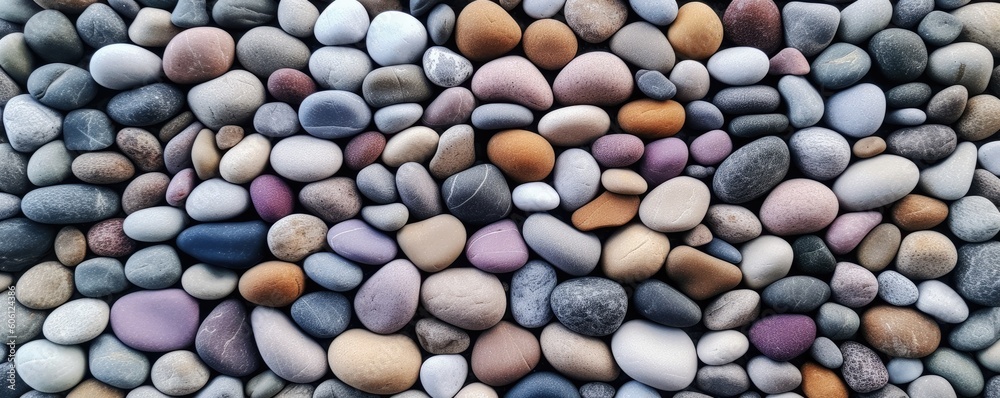 a top view of multi-colored river stones in a horizontal format, product backdrop, and Abtract-themed, photorealistic illustrations in JPG. Generative AI a top view of multi-colored river stones in a horizontal format, product backdrop, and Abtract-themed, photorealistic illustrations in JPG. Generative AI