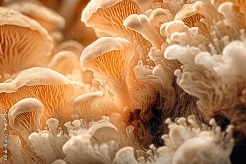 Natural fungus mycelium network texture closeup