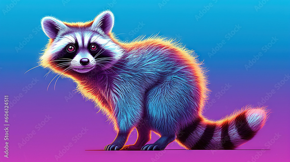 Obraz premium Adorable cartoon raccoon illustration - generative AI, AI generated