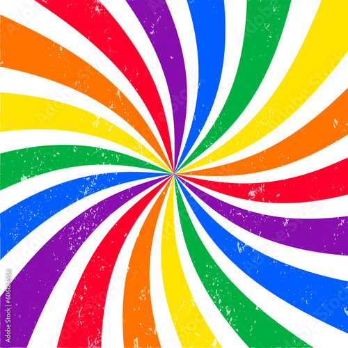 Rainbow rays. Abstract swirl twisted background. Pride day flag. Flat vector illustration