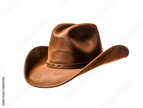 Fotografiet Rodeo horse rider brown leather cowboy hat isolated on transparent and white bac