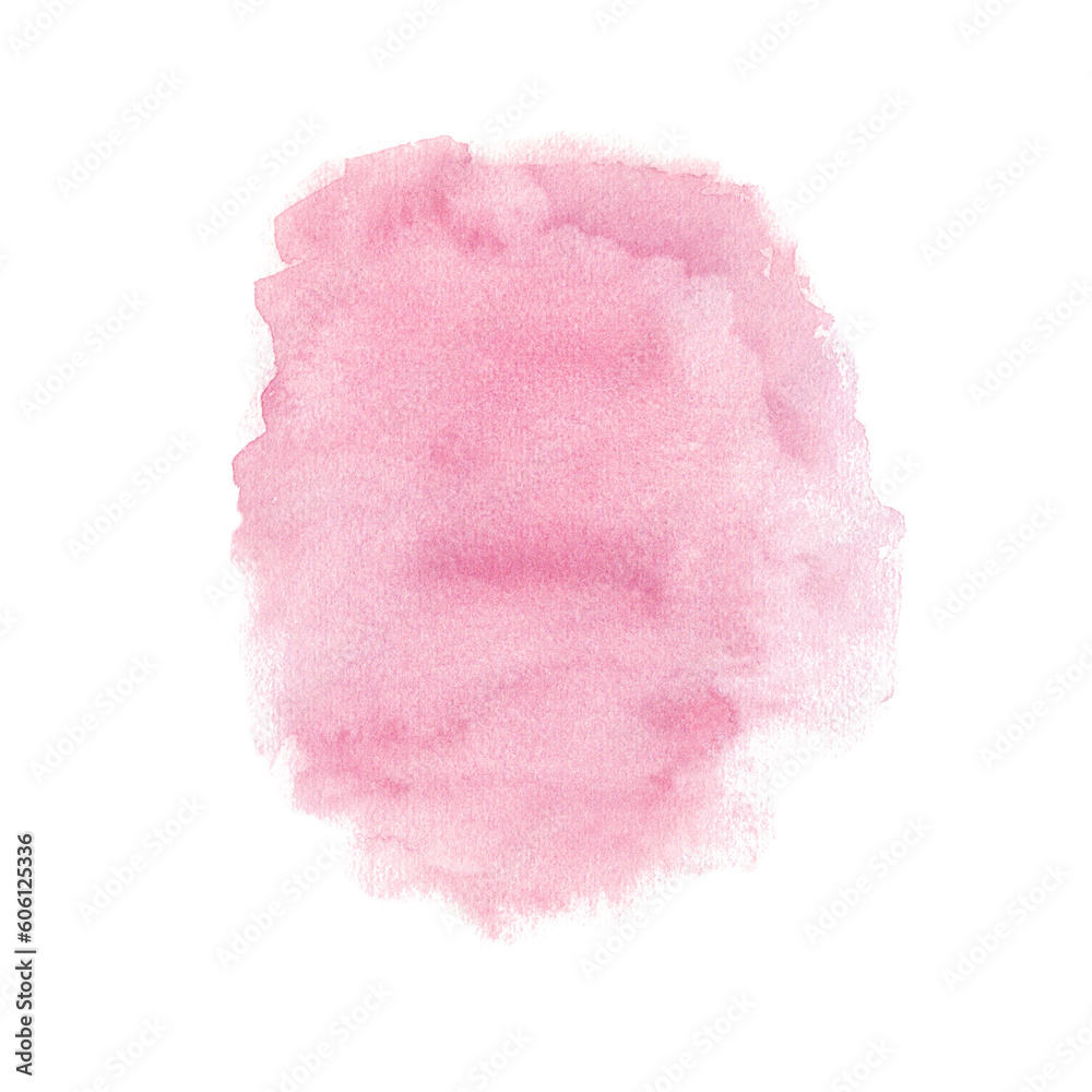 Pink watercolor splash. Hand drawn illustration isolated on white background. Abstract texture, banner for text, decoration element.
