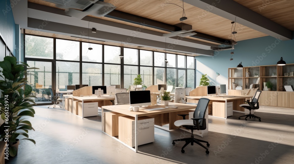 offices and coworking space collaboration white blue and grey colors generative ai offices and coworking space collaboration white blue and grey colors generative ai
