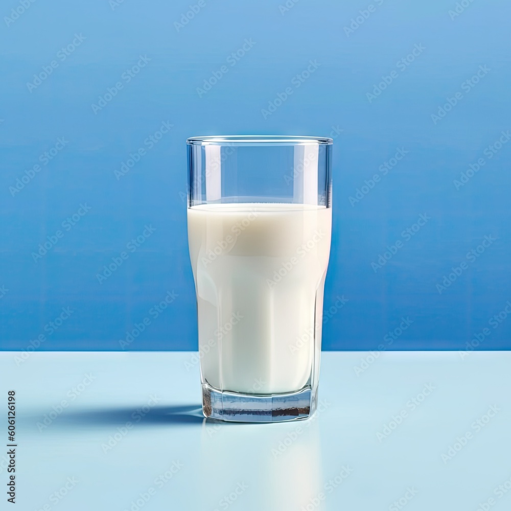 World milk day Glass of milk on blue background Copy space generative ai World milk day Glass of milk on blue background Copy space generative ai
