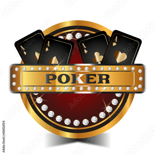 Poker Casino 777 with gold, cards and diamonds. Vector illustration