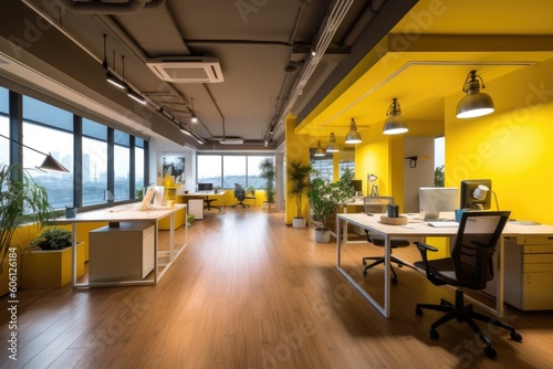 offices and coworking space collaboration white yellow and grey colors generative ai