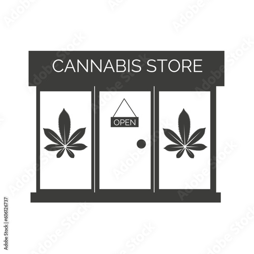 Cannabis store icon. Silhouette of a medical herbal products store. 