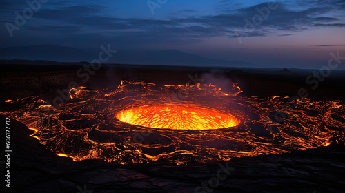 Kawah Ijen Volcano in Java, Indonesia at night. Generative AI.