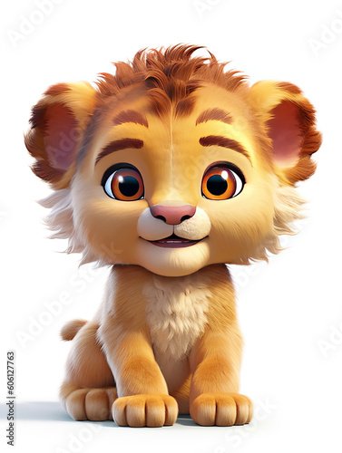 Adorable Baby Lion  3D  Love  Hearts  Cartoon  Cute  Animal  Wild Life  Nursery  Children  Wall Art. Generative AI 