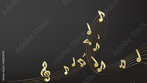 vector sheet music - gold musical notes melody on dark background