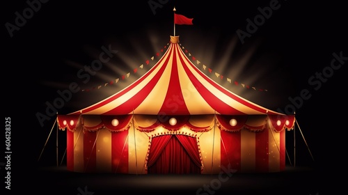 Circus tent on a dark background. AI generation