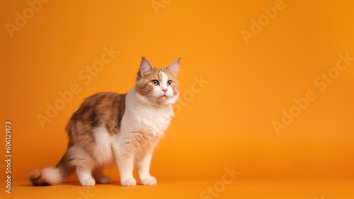 Kinkalow cat post on orange background with copyspace (Generative AI)