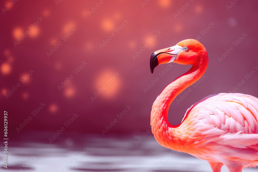 Fototapeta premium Pink flamingo wearing summer sunglasses. Summer background. AI Generated.