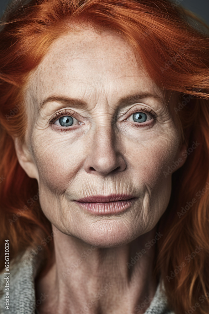 Beautiful redhead mature woman - generative AI, AI generated Beautiful redhead mature woman - generative AI, AI generated