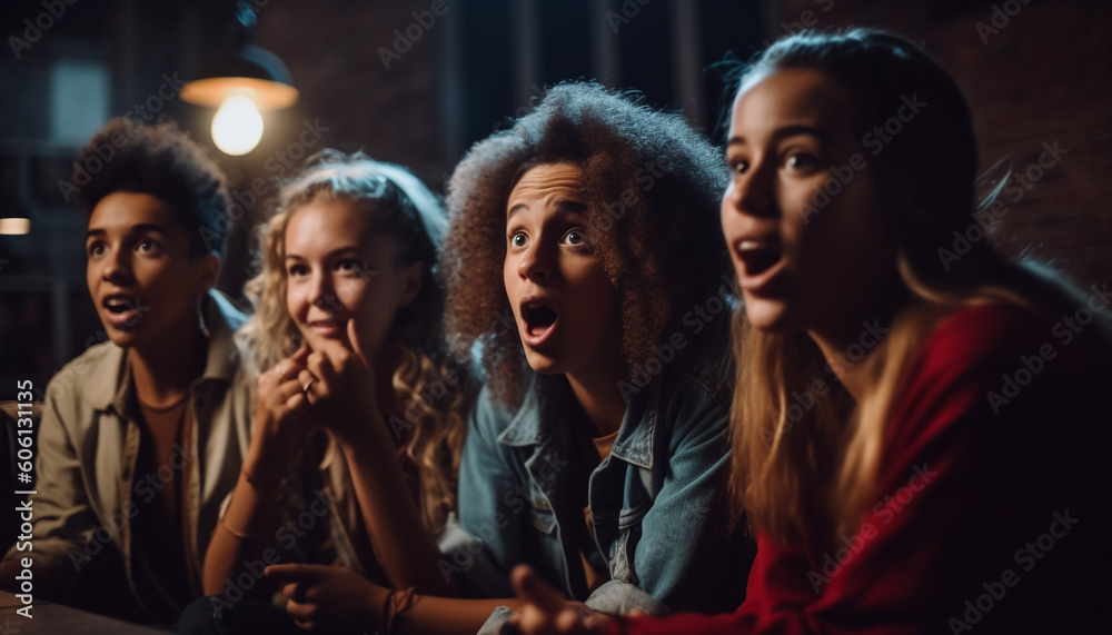 Young adults enjoying nightlife at a nightclub generated by AI