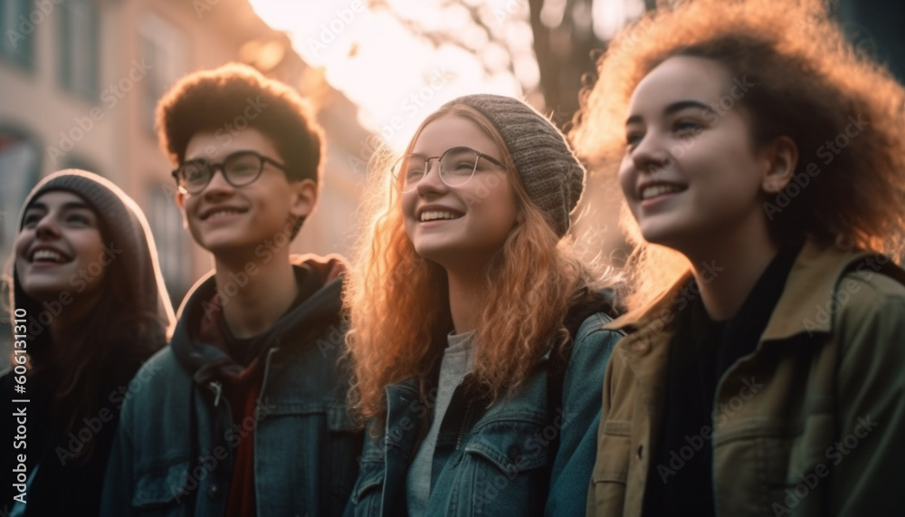 Young adults hiking, smiling, enjoying nature together generated by AI Young adults hiking, smiling, enjoying nature together generated by AI