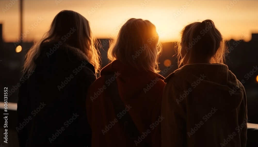 group of girls looking the sunset generated by AI group of girls looking the sunset generated by AI