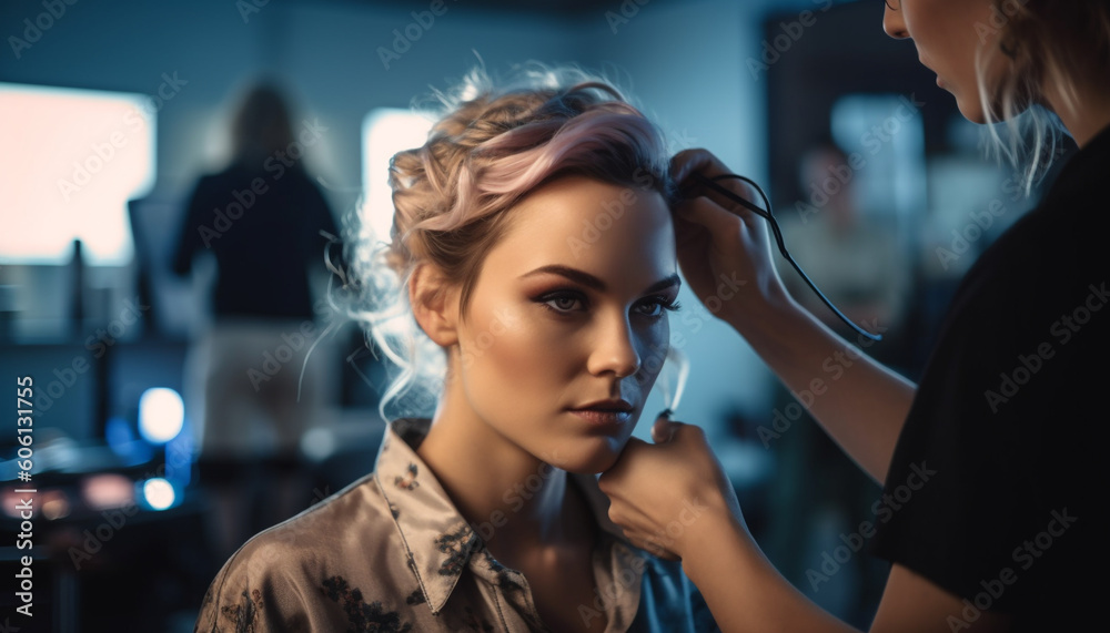 Young adult woman holding beauty product, smiling generated by AI Young adult woman holding beauty product, smiling generated by AI