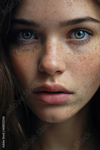 Young woman face closeup - generative AI, AI generated © chris3d
