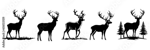 Fototapeta Naklejka Na Ścianę i Meble -  Deer silhouettes set, large pack of vector silhouette design, isolated white background
