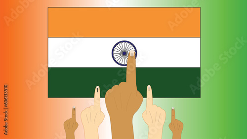 Indian Voters Raising Inked Index Fingers After Voting in 2024 Lok Sabha Elections Illustration 