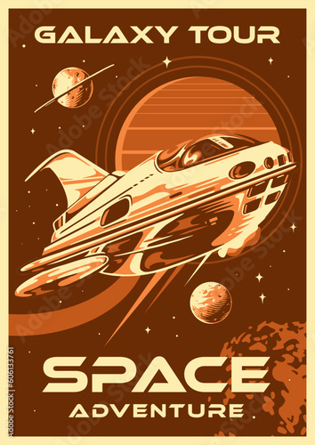 Space adventure monochrome vintage poster
