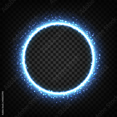 Blue Glowing Circle With Hole, Elegant Illuminated Light Ring Or Eclipse. Vector Illustration