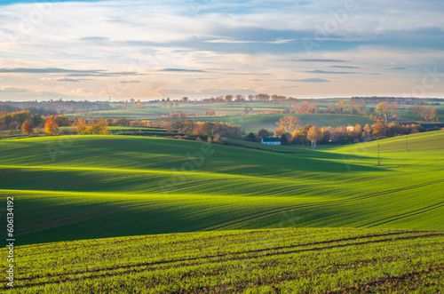 green hills fields rural landscape in Poland photo
